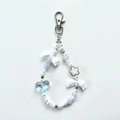 天使風パステルブルーリボンチャーム バッグチャーム ハンドメイド