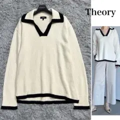 極美品✨24SS セオリーWave Boucle バイカラーポロネックニット 白