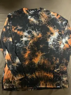 LEFLAH オレンジと黒のタイダイ長袖Tシャツ