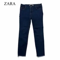 ZARAザラ スキニーデニム 36 インディゴ 裾フリンジ クロップド丈