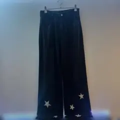 Star pattern wide denim pants black