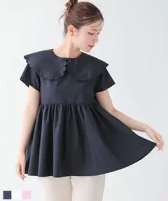 美品フィットモア　スカラップカラーペプラムトップス