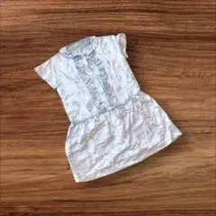 キッズ110相当　半袖ワンピース　ライトブルー　水色　花柄　フリル