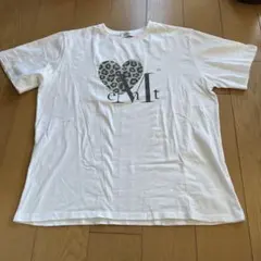 MUCENT ホワイト 半袖 ヒョウ柄ハートロゴプリント Tシャツ
