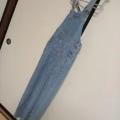 ビーズ付きデニムオーバーオール　古着