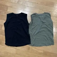 西松屋ワッフルタンクトップ2枚セット黒カーキ140ノースリーブ 子供服