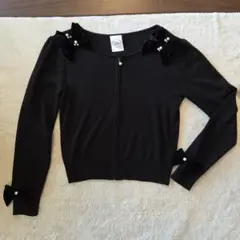 ブラックニットカーディガン リボン付き