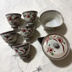 煎茶器セット　赤絵　急須（宝瓶）　湯冷まし　湯呑み