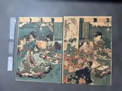 「太閤記」　3枚続　浮世絵 錦絵　※裏打ちあり　※3枚目が違う可能性あり 太閤記」 3枚続 浮世絵 錦絵 ※裏打ちあり ※3枚目が違う可能性あり