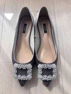 完売品 OHGA サテンビジューパンプス モカ 23.5cm フォーマル 結婚式