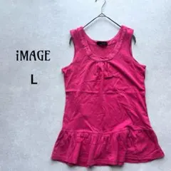 イマージュ フリルタンクトップ ノースリーブTシャツ ティアードペプラム Lのサムネイル