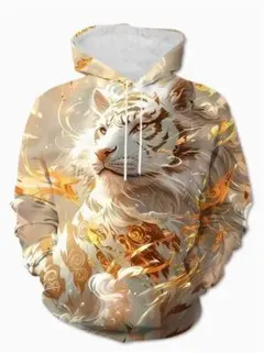 ホワイトタイガー　グラフィック　アート　パーカー　　メンズ　Mサイズ