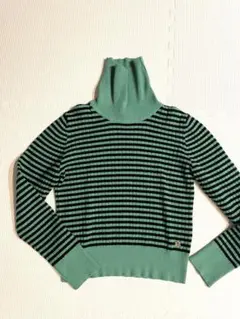 イタリア製　緑と黒のストライプ長袖ニット