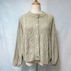 【Khalita】長袖ニットカーディガン【M】黄緑　しまむら　ショート丈