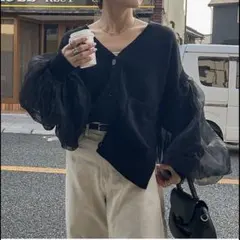 き*ん様 カーディガン ニット 2way ベスト チュール オーガンジー シアー