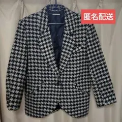 【日本製】昭和レトロ 千鳥格子 ジャケット 白黒 ショート丈 テーラード 古着