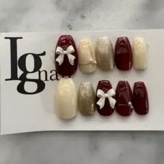 現品限り　リボンネイル　ニュアンスネイル　推しネイル　ネイルチップ　卒業式ネイル