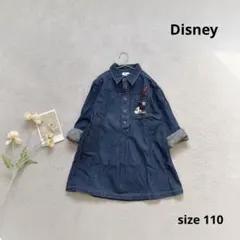 【disney】 女の子　デニム　ワンピース　110 長袖　春　ミニー　刺繍