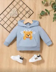 水色 フード付きトレーナー クマ柄 70cm