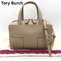 トリーバーチ ブロックT サッチェル 2way ハンドバッグ ベージュ レザー