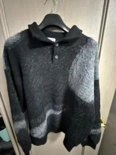 epnok メンズニット ・アブストラクトルーズニットポロ　ダークブラック