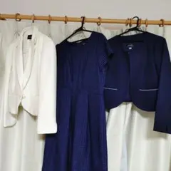 リ*マ様 ネイビー 白ジャケット　ドット柄 ワンピ　三点セット　15号送料無料