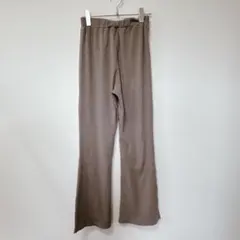 【F】リブニットパンツ/ウエストゴム 大人可愛い 春秋 シンプル ストレート