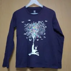 グラニフ長袖Tシャツ木と花SSサイズパープル