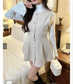 GRL ツイードペプラムベスト　ベージュ　ホワイト　綺麗目