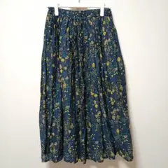 ●美品● SOIL ソイル コットンフラワープリント ギャザースカート　ネイビー