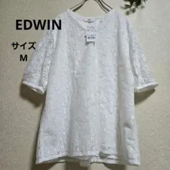 【新品タグ付き】EDWIN エドウイン レディース 総柄 白レース ブラウス Mのサムネイル