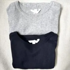 H&M ポインテルニットTシャツ S ネイビーブルー　ライトグレー 完売品のサムネイル