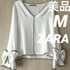 美品　ZARA ザラ　ブラウス Ｖネック　袖リボン　S