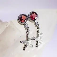宝石質　ガーネット　ピアス s925針◆天然石◆パワーストーン◆216