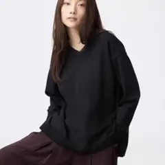 GU オーバーサイズVネックニットプルオーバー ブラック