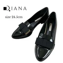 DIANA ダイアナ エナメル オペラシューズ 平リボン付き ブラック 24.5
