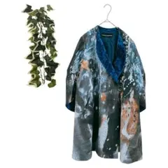 【M】 ヒロココシノ ロングコート アートプリント ベロア モード 個性的 独創