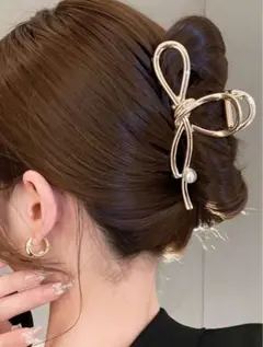 SHEIN ヘアクリップ バンスクリップ リボンパールヘアクリップ 韓国風 韓国