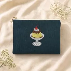 プリンアラモード刺繍ポーチ コスメ・推し活グッズ入れに♪純喫茶好きな方のサムネイル