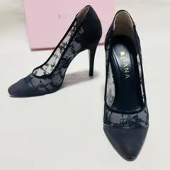 【DIANA】　ほぼ未使用 ネイビー レース ハイヒール