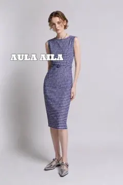日本製アウラアイラAULA AILA ギンガムチェック 総柄ワンピース レトロのサムネイル