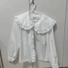 フリル付きホワイトシャツ 長袖　春服　フレンチガーリー