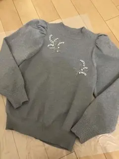 ジャスグリッティー 配色ビーズ刺繍プルオーバー ニット トップス グレー M 2