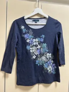 23 KAREN SCOTT フラワープリント Tシャツ XS ネイビー
