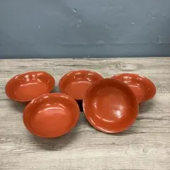 D-4 朱漆 漆器 小鉢 汁椀 取皿 5客セット 昭和レトロ 骨董 古道具