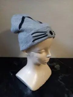 猫柄 グレーニット帽 56〜58cm
