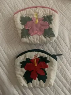 刺繍ハイビスカスミニポーチ2個セット