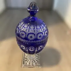 切子 ガラス 蓋付き コンポート ブルー クリスタル 切子 ガラス 蓋付き コンポート ブルー クリスタル - メルカリ