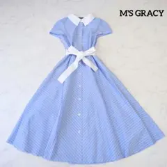 M'S GRACY シャツワンピース ウエストリボン ボーダー柄 38のサムネイル
