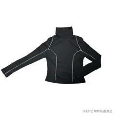 リブ ハイネック パイピングライン 長袖トップス ブラック XL